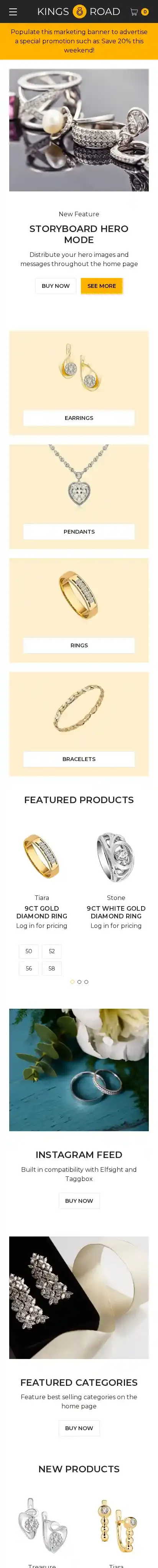 Kings Road Bijou home page on mobile