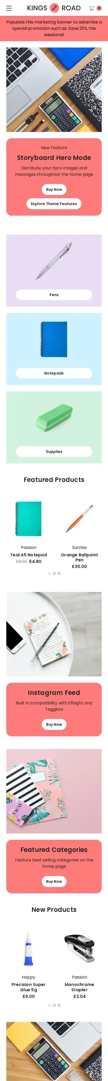 Kings Road Contest home page on mobile