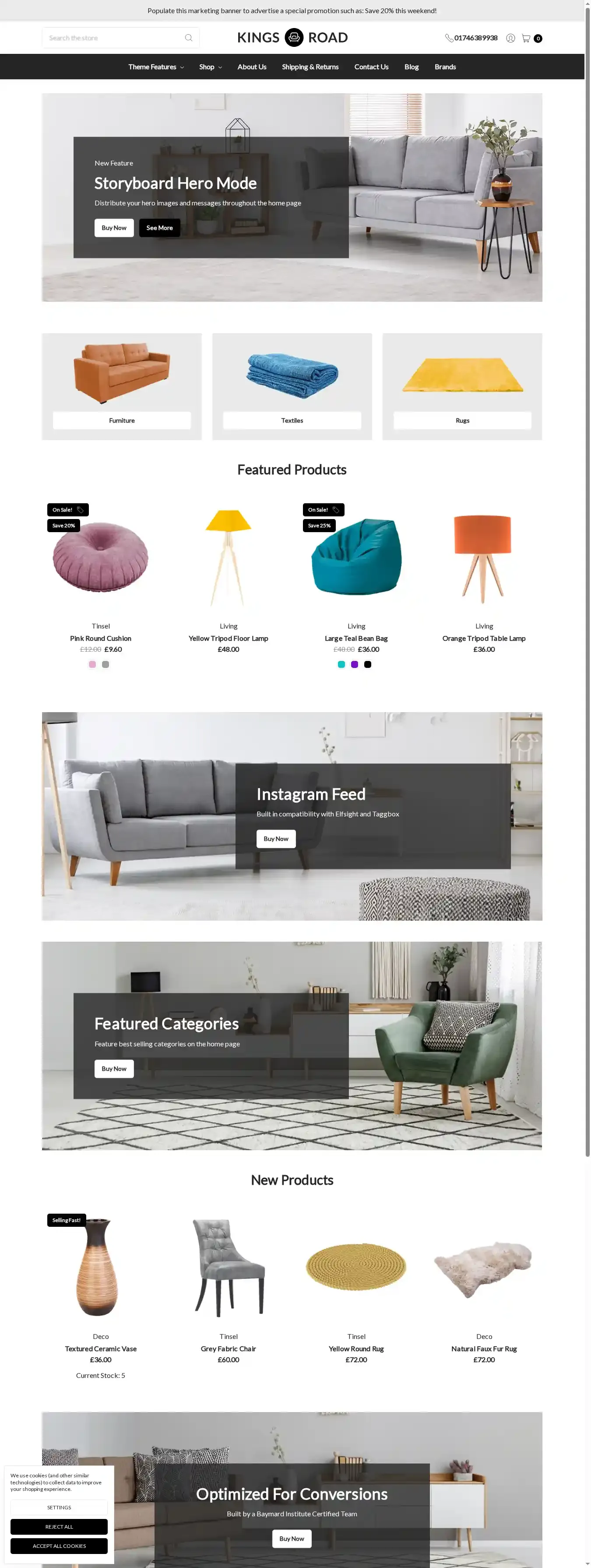 Kings Road Decor home page on desktop