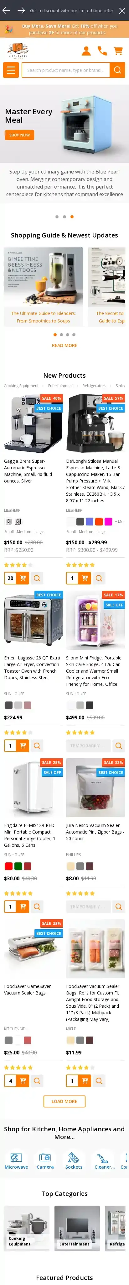 Kitchenary Cooking home page on mobile