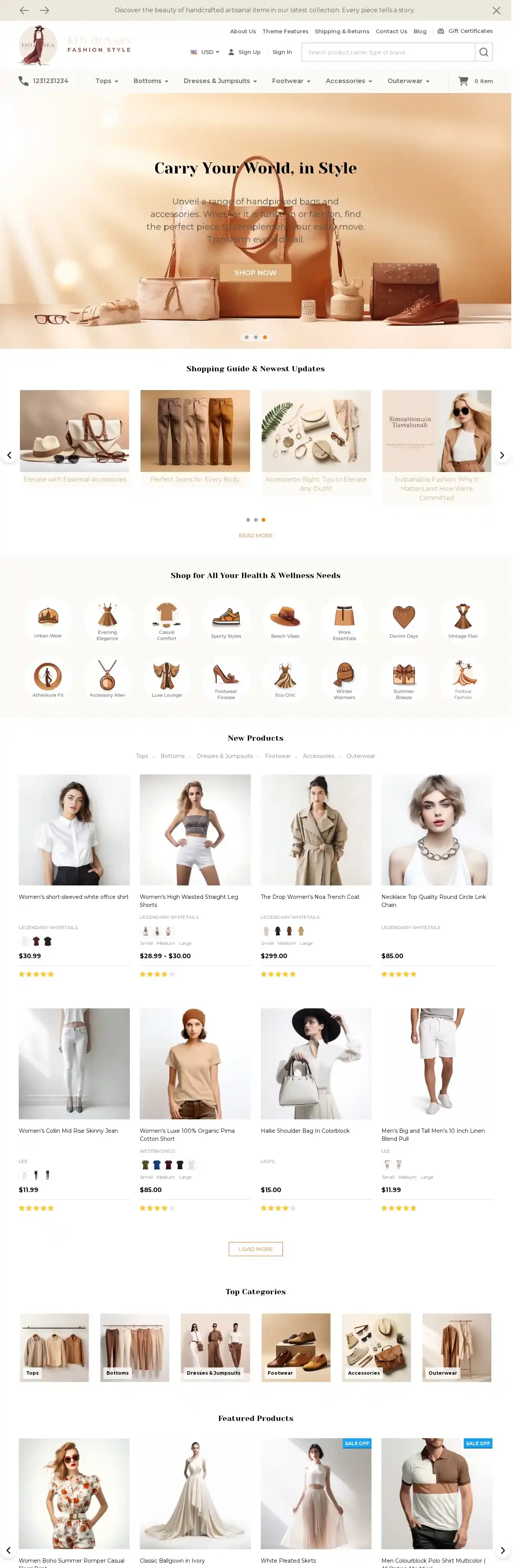 Kitchenary Fashion home page on desktop