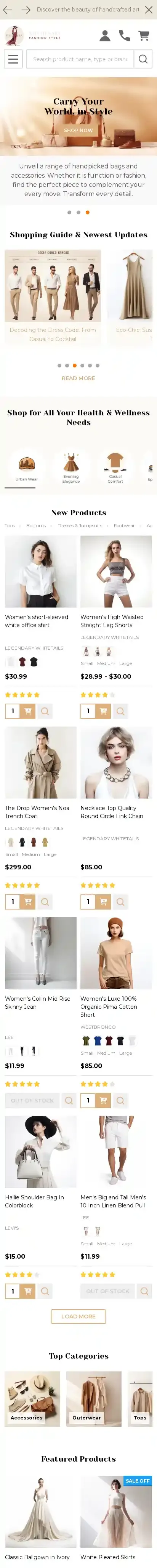 Kitchenary Fashion home page on mobile