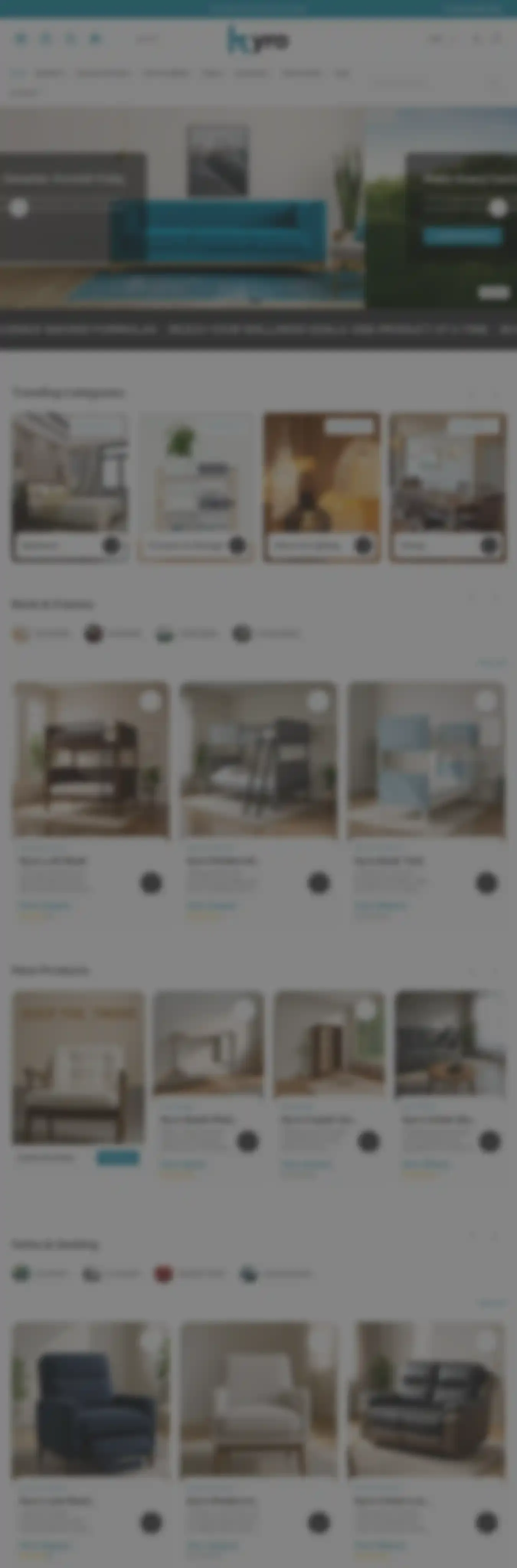 Kyro Furniture home page on desktop