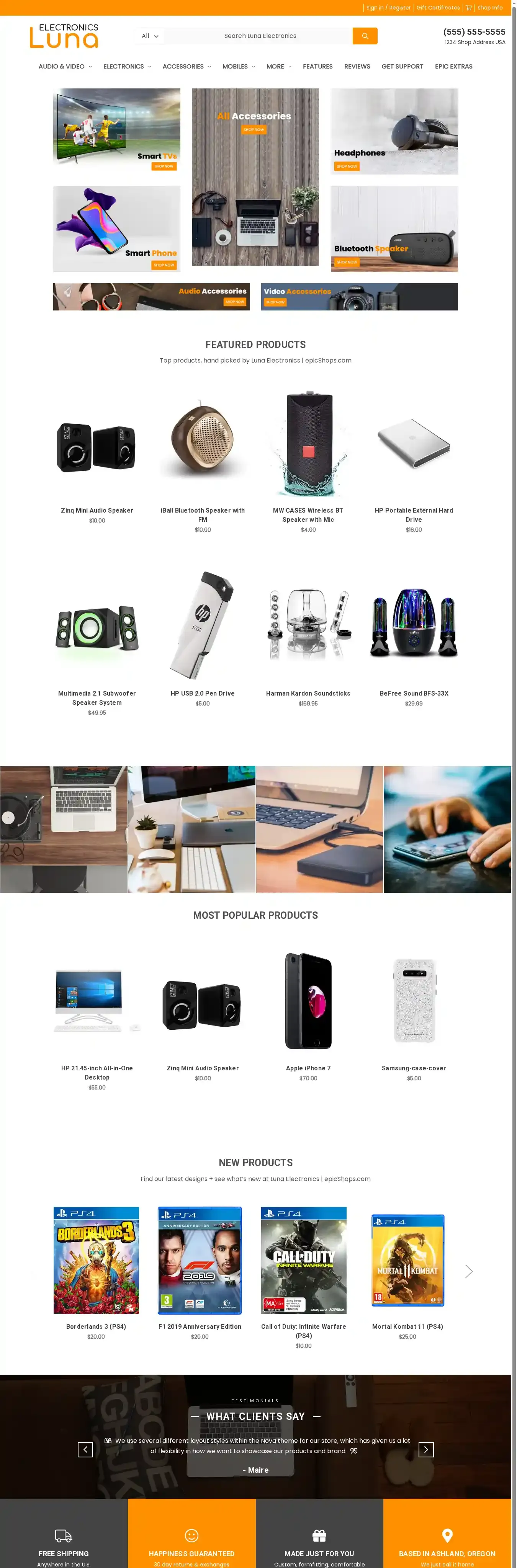 Luna Dark home page on desktop