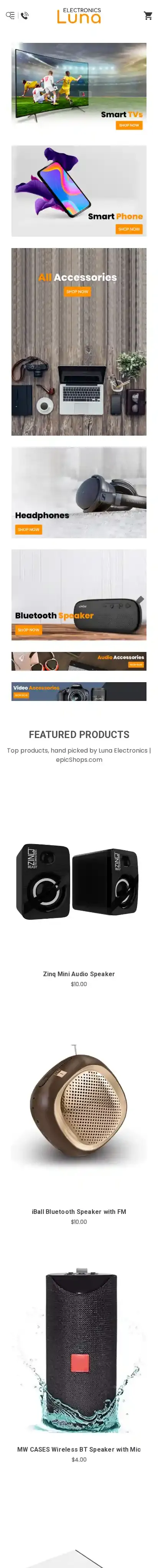 Luna Dark home page on mobile