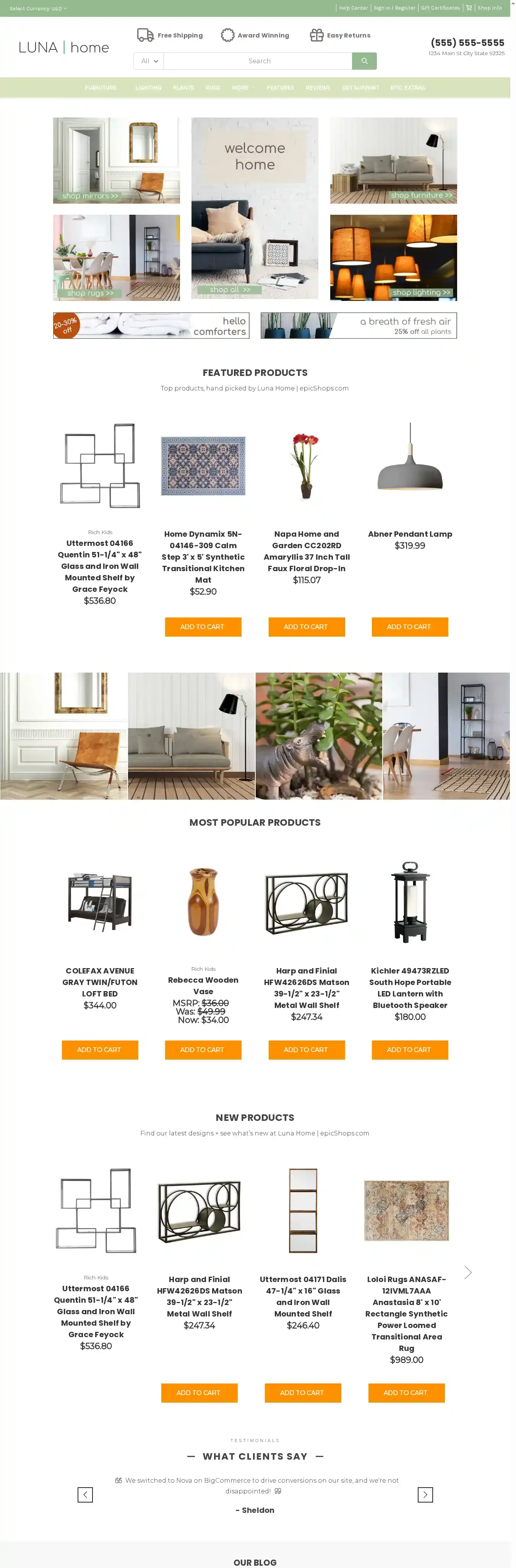 Luna Light home page on desktop