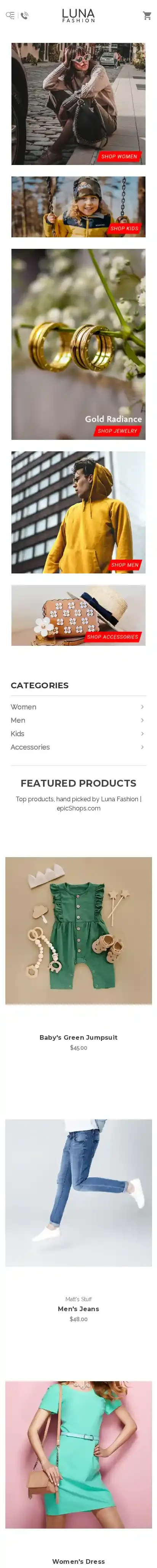 Luna Warm home page on mobile