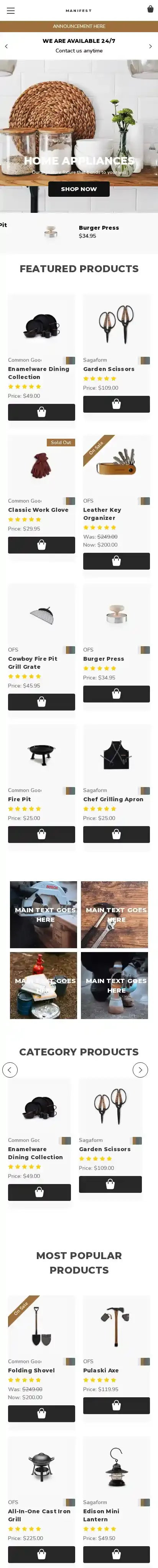 Manifest Home home page on mobile