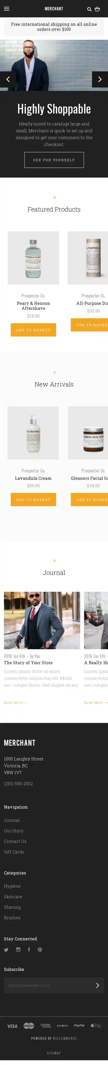 Merchant Bold home page on mobile