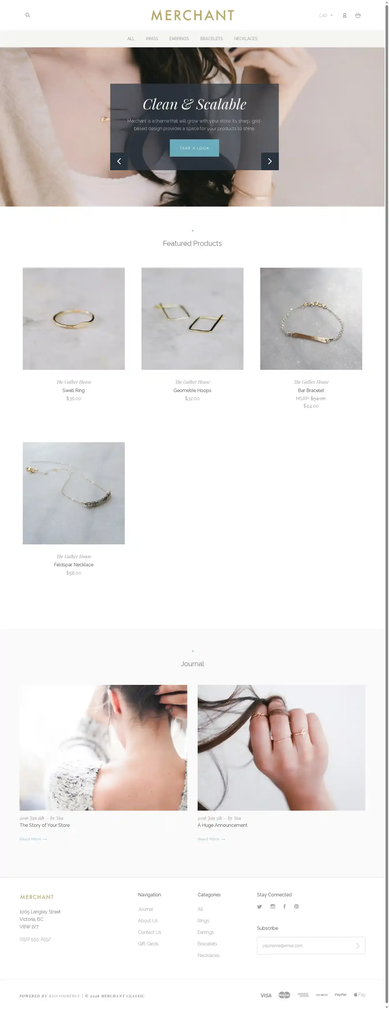 Merchant Classic home page on desktop
