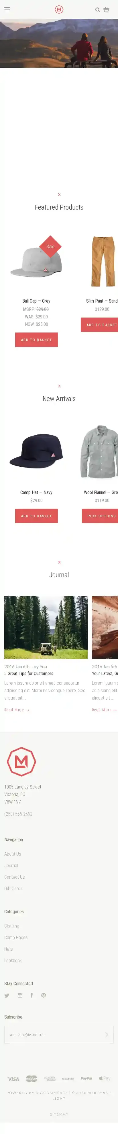 Merchant Light home page on mobile