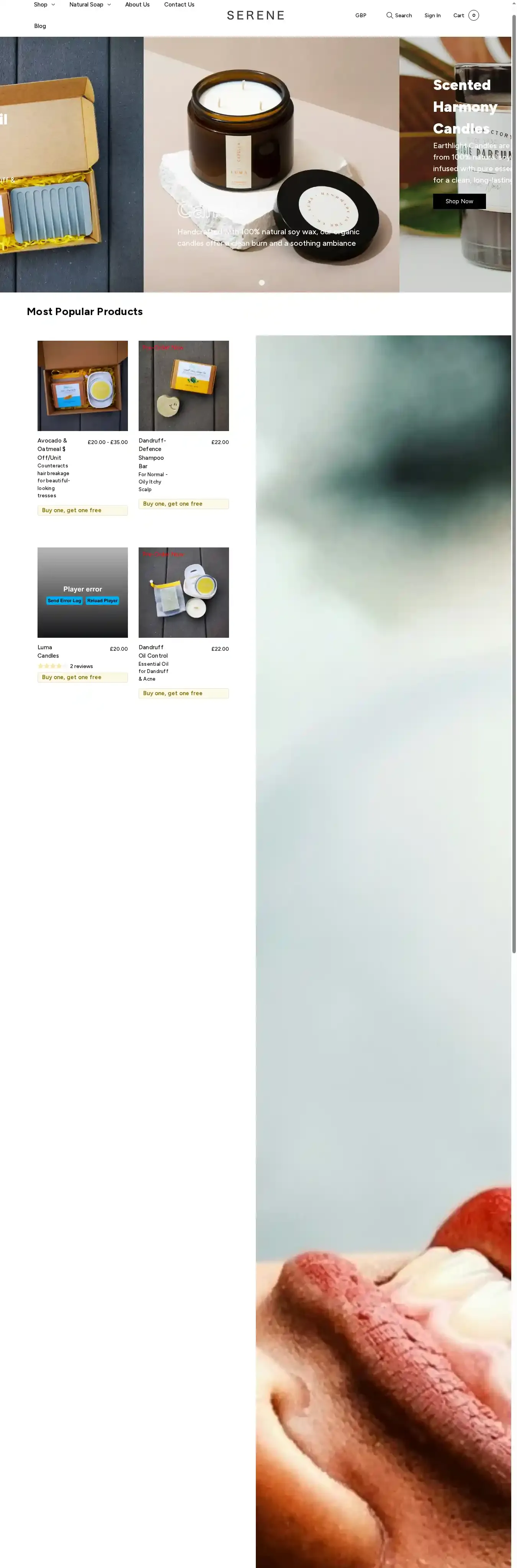 Minimal Serene home page on desktop