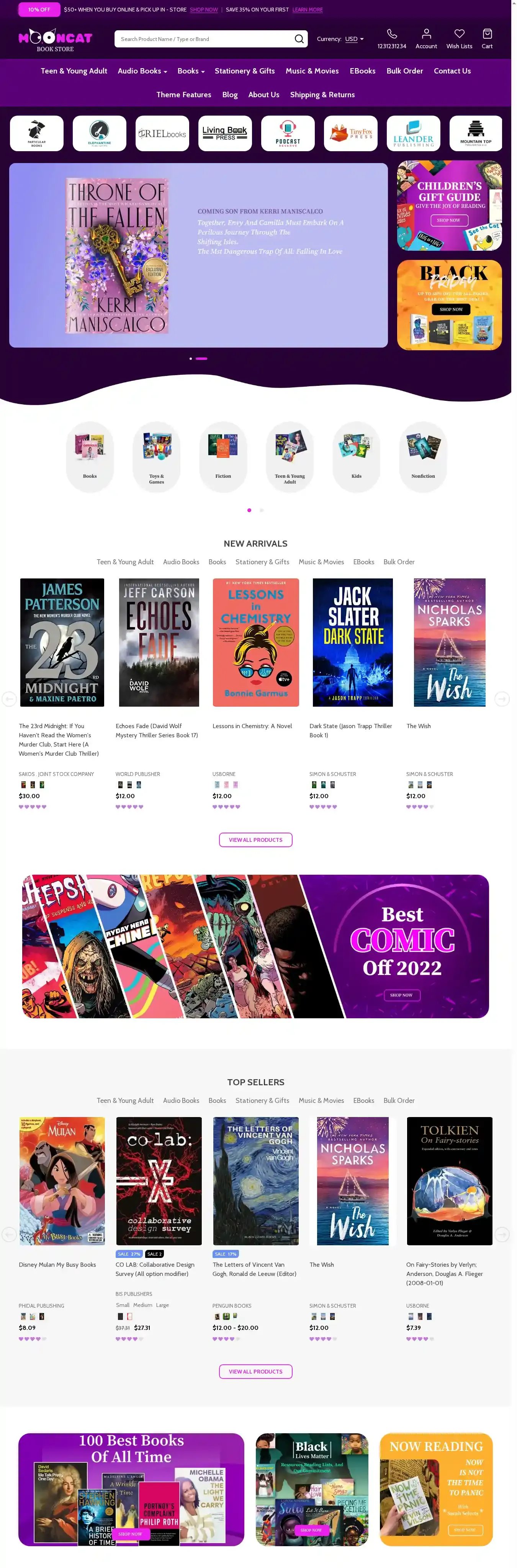 MoonCat Bookstore home page on desktop