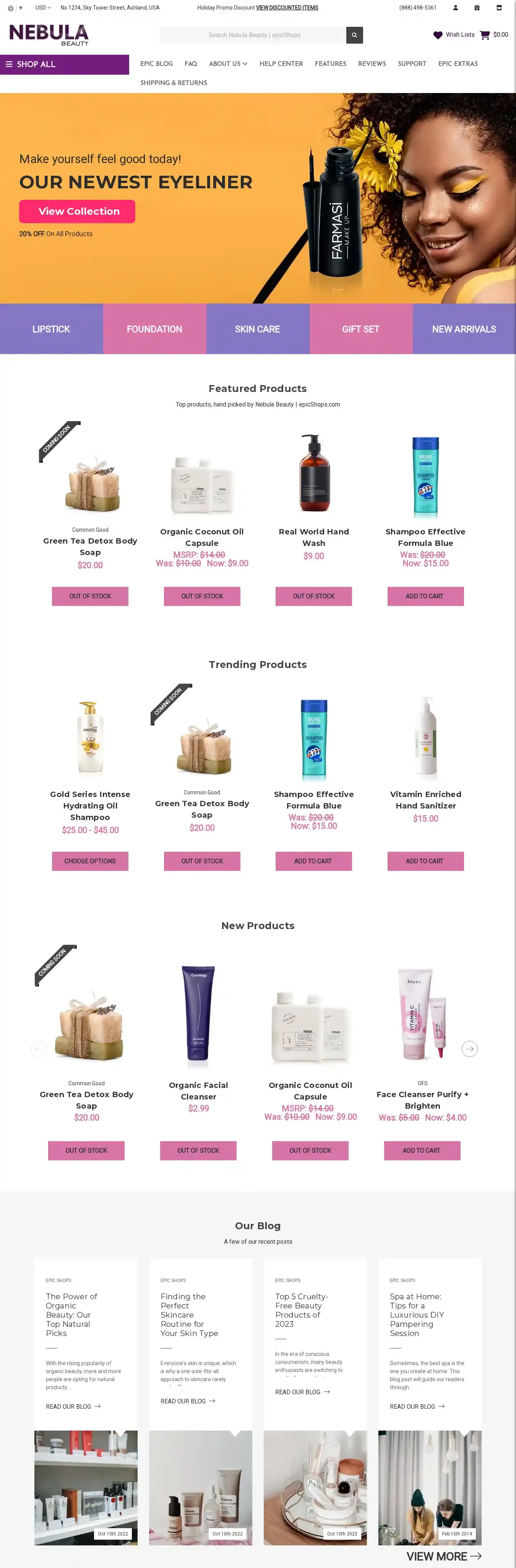 Nebula Beauty home page on desktop