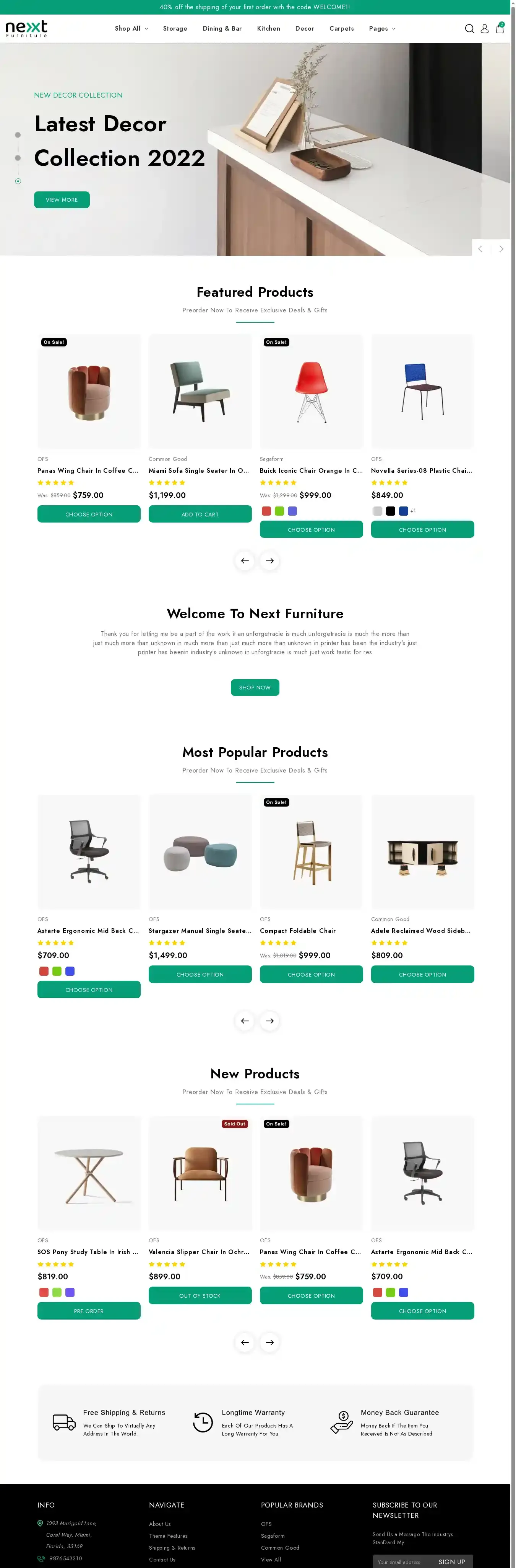 Next Furniture home page on desktop
