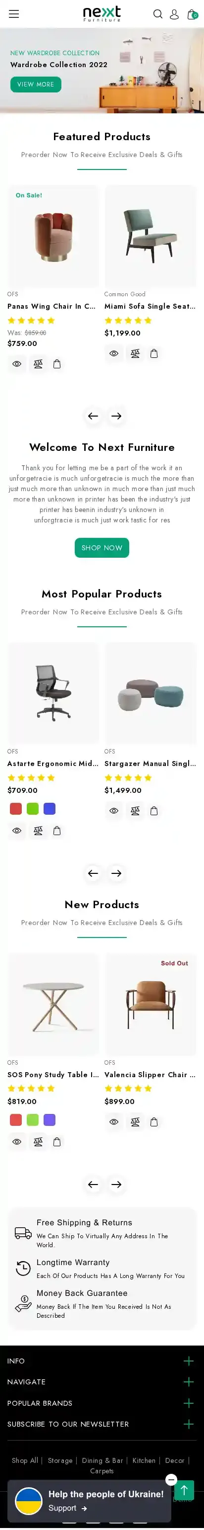 Next Furniture home page on mobile