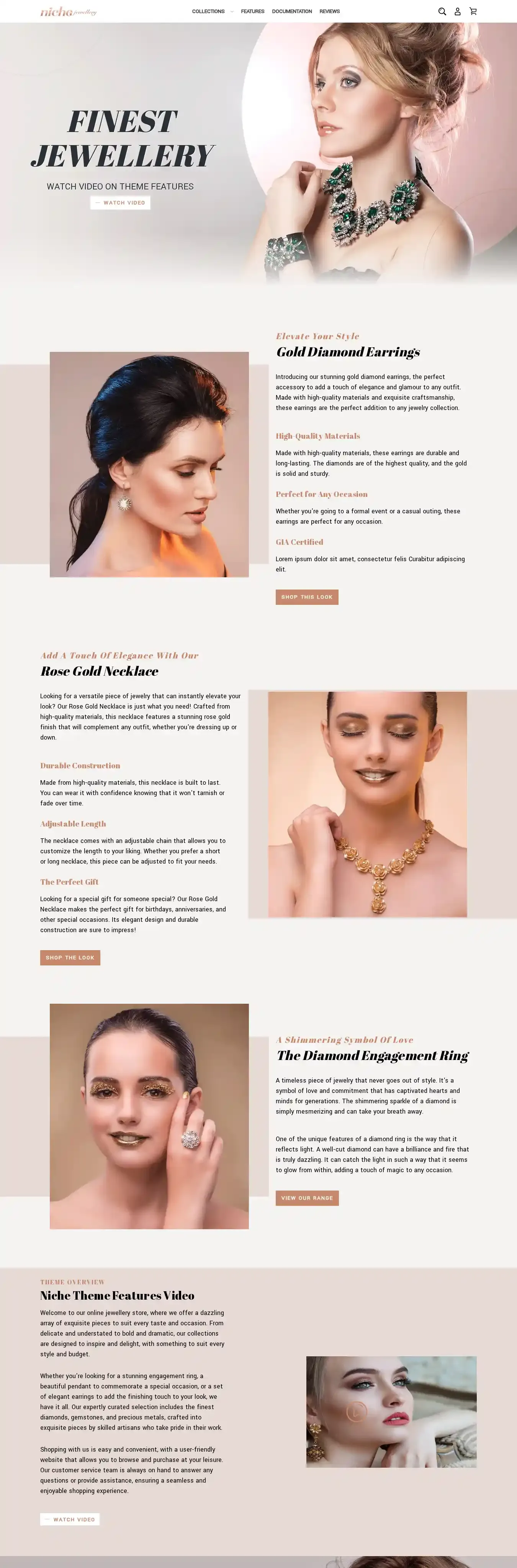 Niche Jewellery home page on desktop