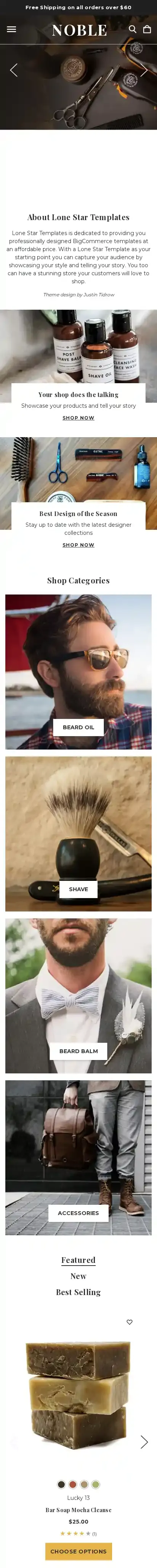 Noble Vintage home page on mobile