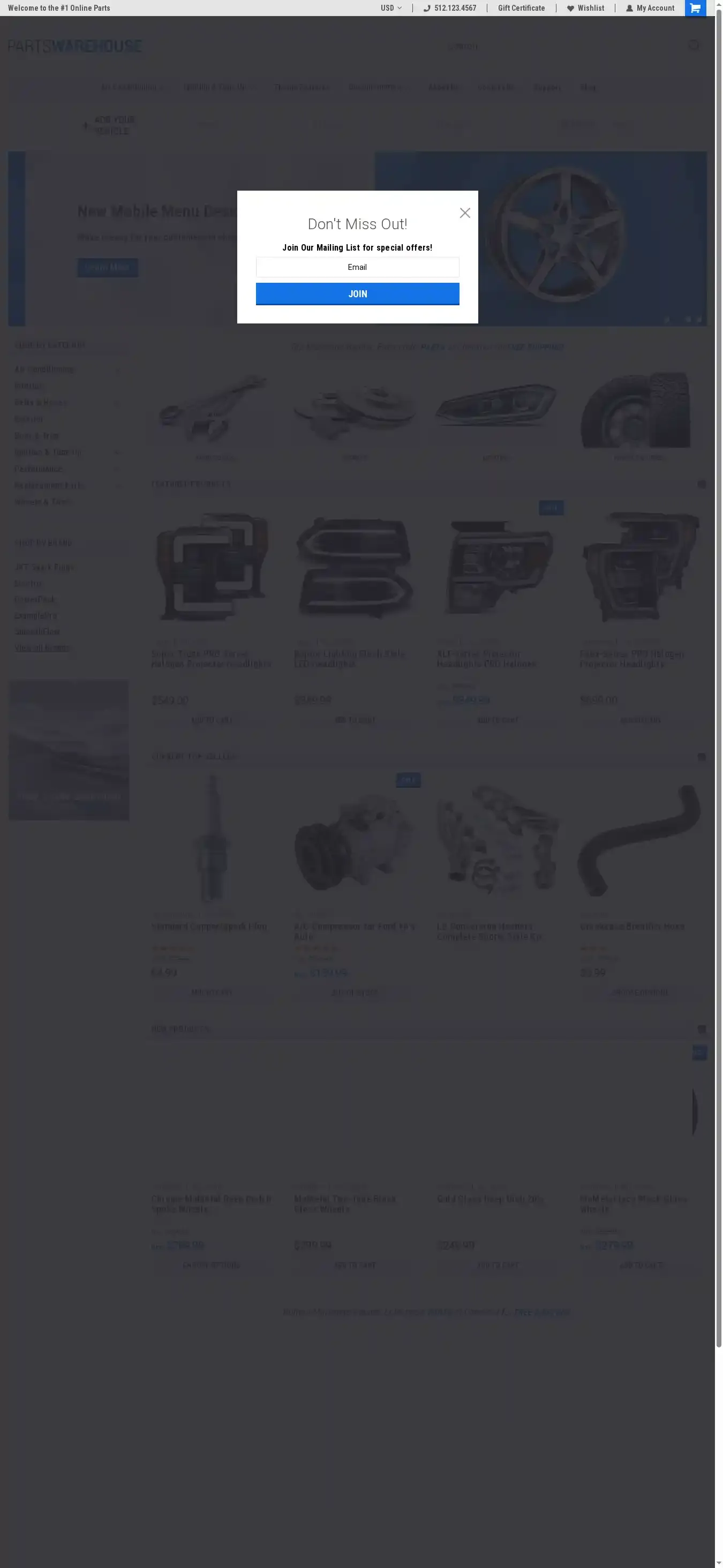 PartsWarehouse Champion home page on desktop