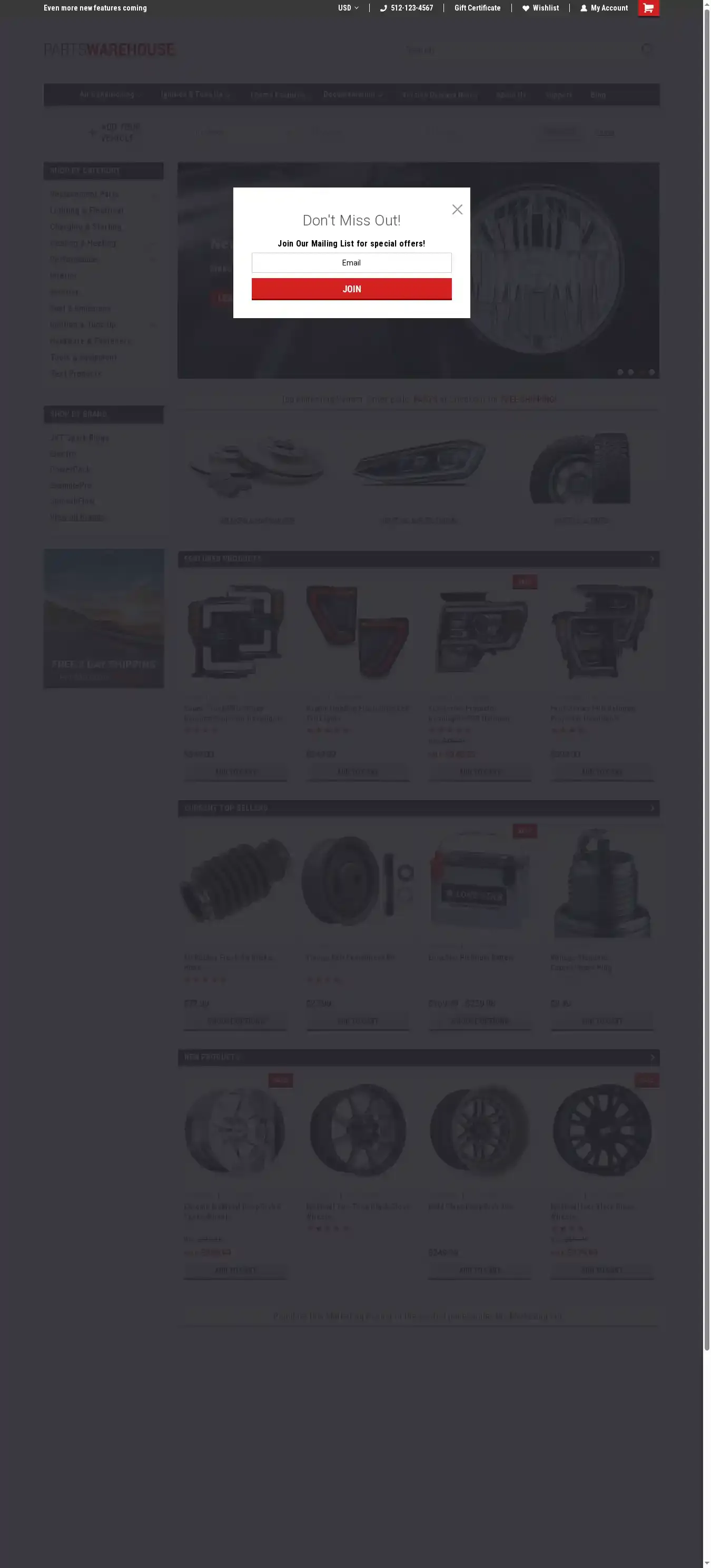 PartsWarehouse Classic home page on desktop
