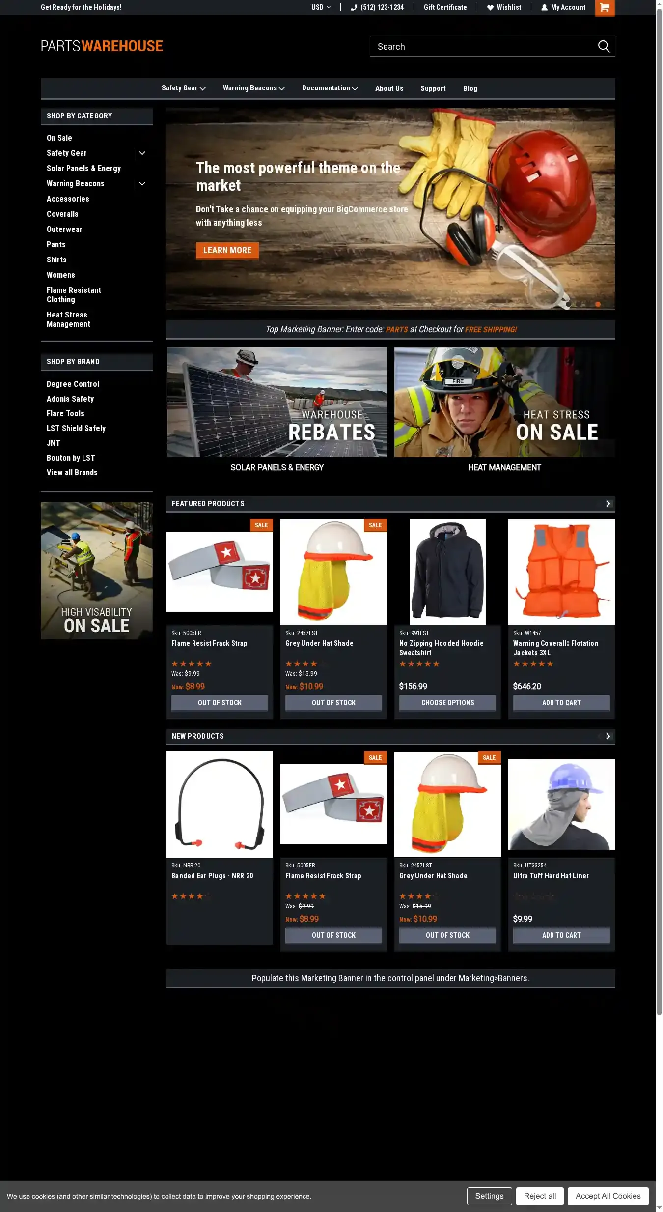 PartsWarehouse Dark home page on desktop