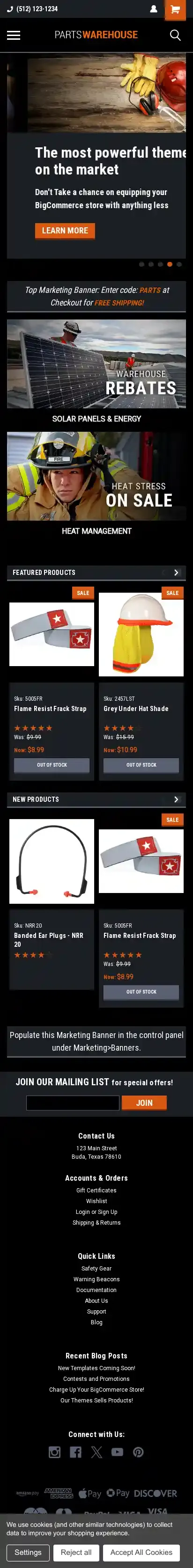 PartsWarehouse Dark home page on mobile