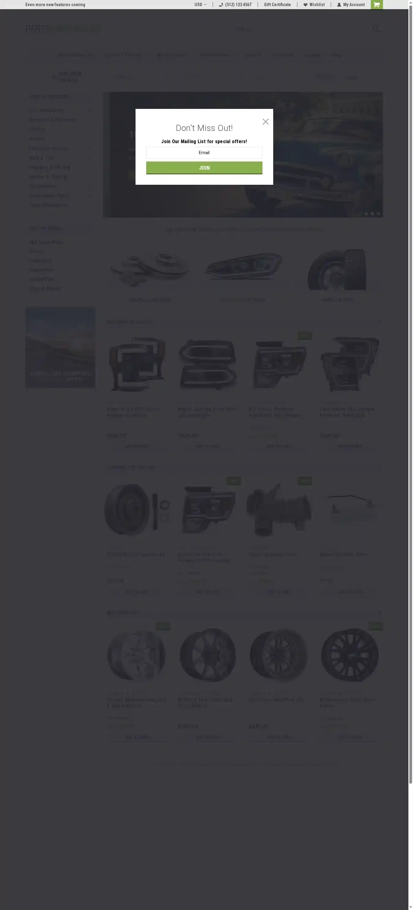 PartsWarehouse Light home page on desktop
