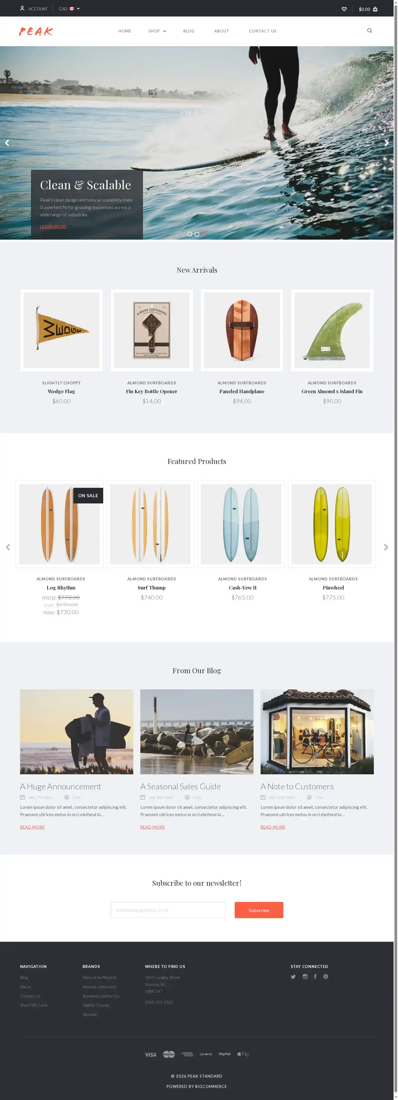 Peak Standard home page on desktop