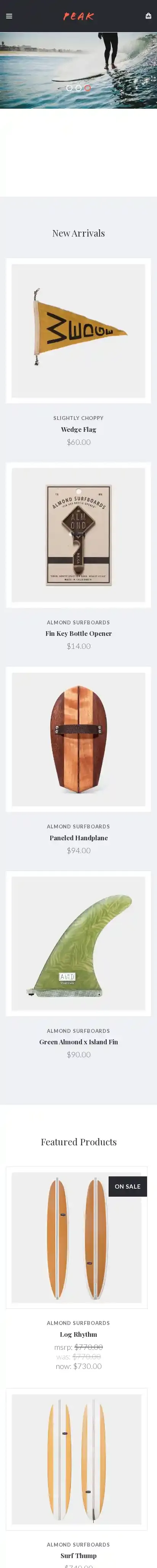Peak Standard home page on mobile