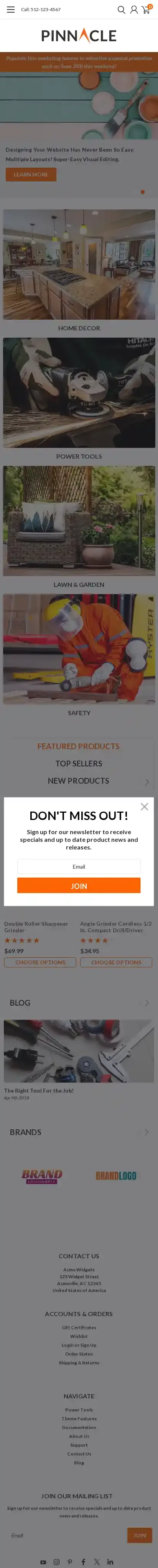 Pinnacle Impact home page on mobile