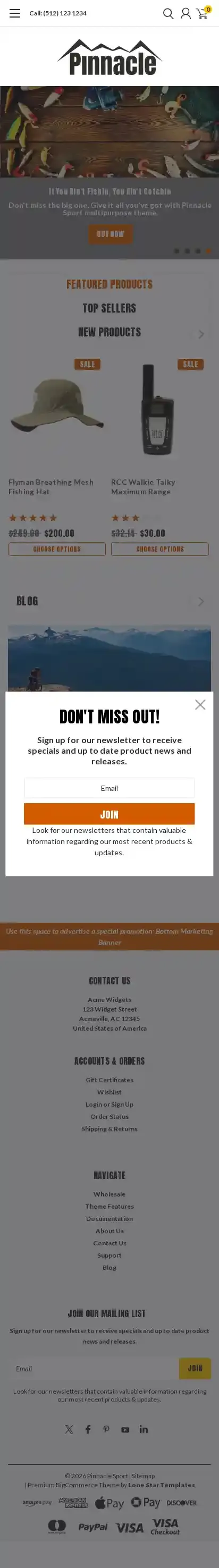Pinnacle Sport home page on mobile