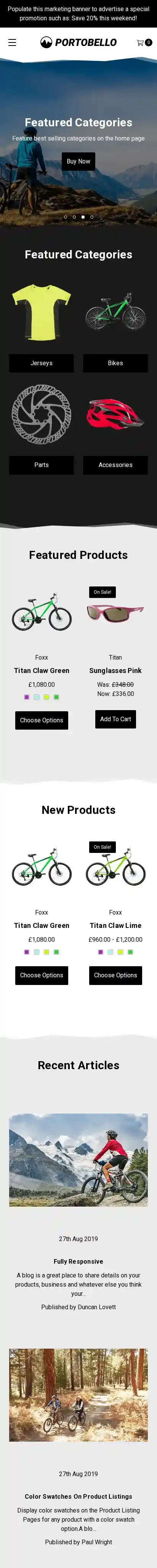 Portobello Apex home page on mobile