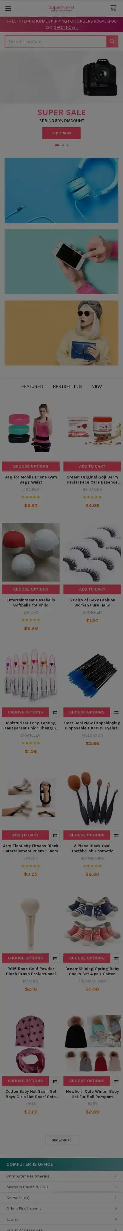 Supermarket Pink home page on mobile