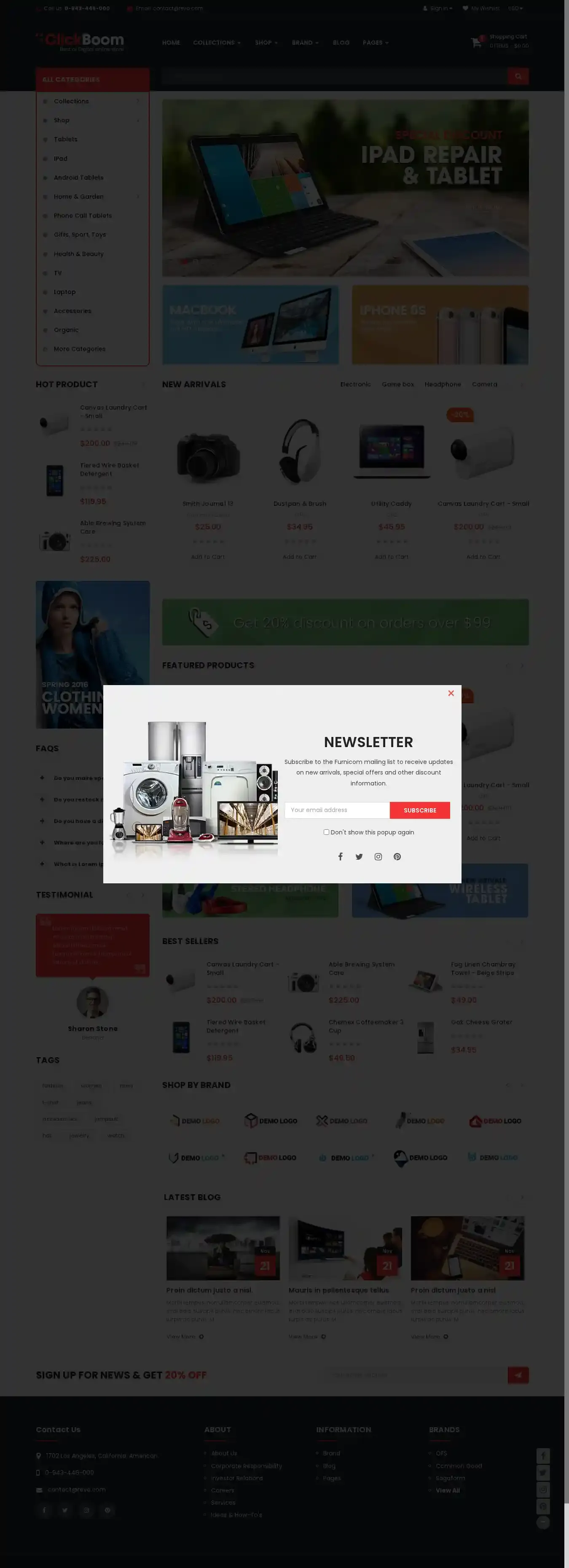 ClickBoom home page on desktop