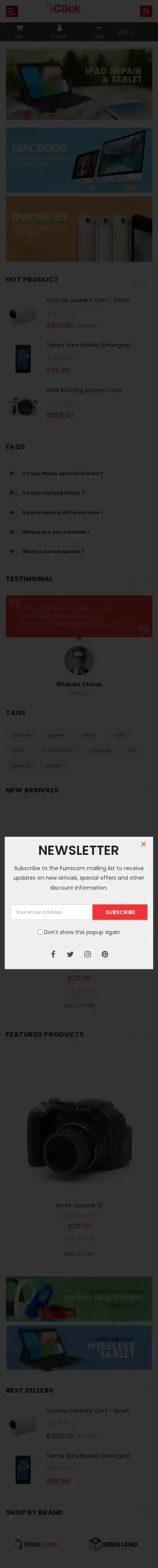 ClickBoom home page on mobile