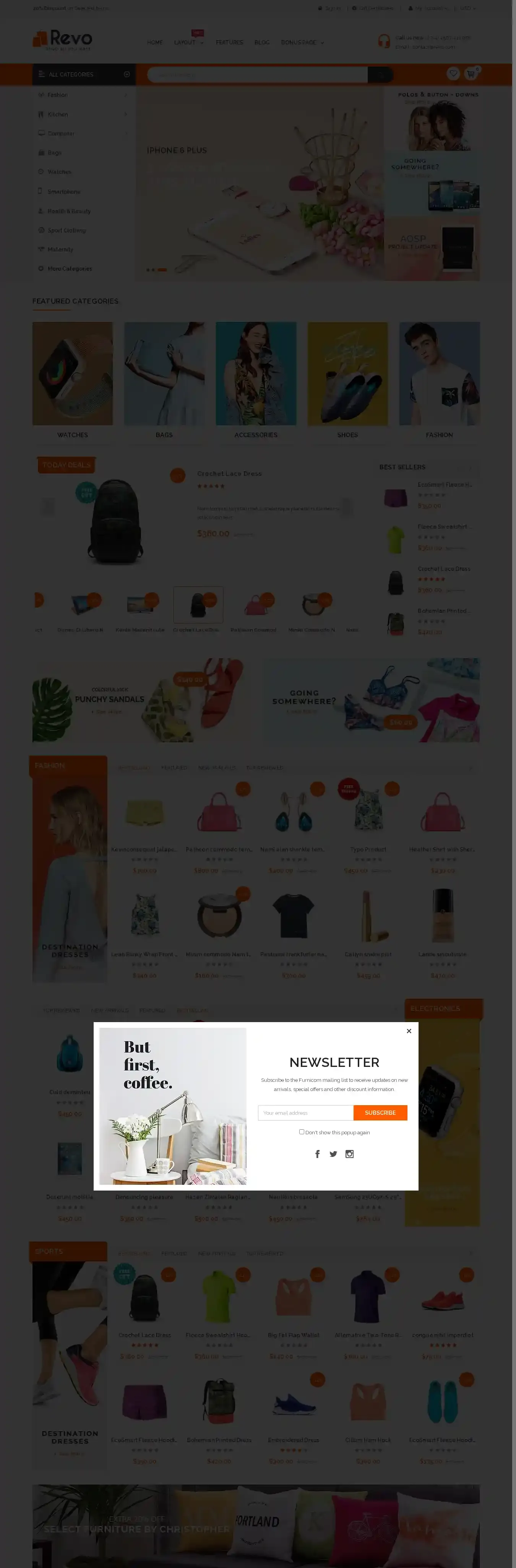 Revo home page on desktop