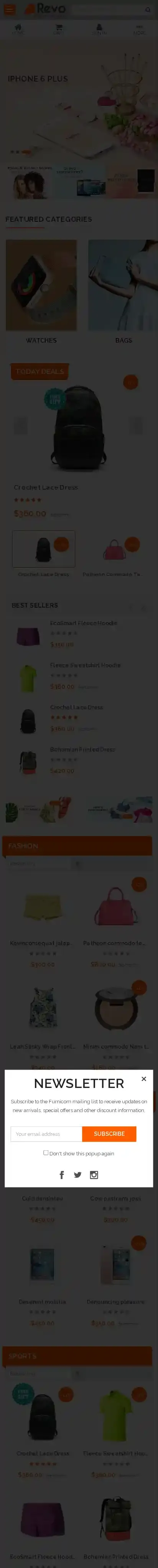 Revo home page on mobile