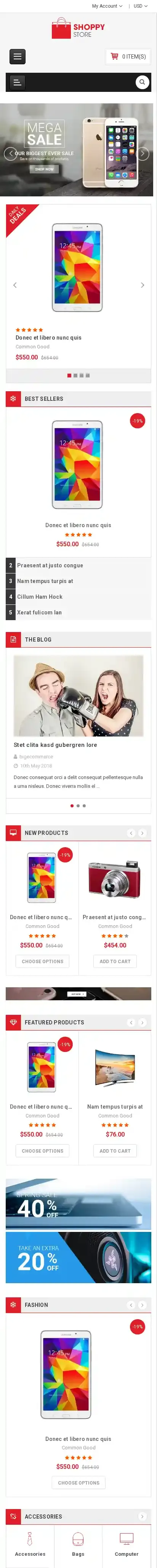 ShoppyStore home page on mobile