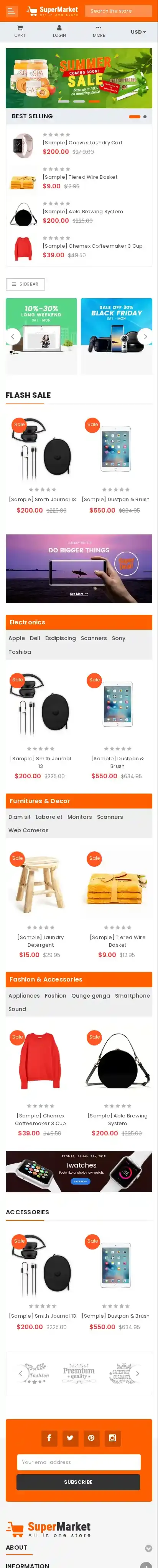 SuperMarket home page on mobile