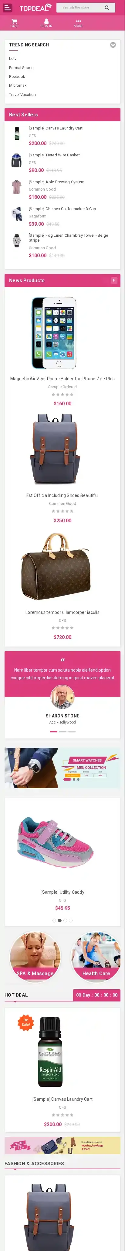 TopDeal home page on mobile