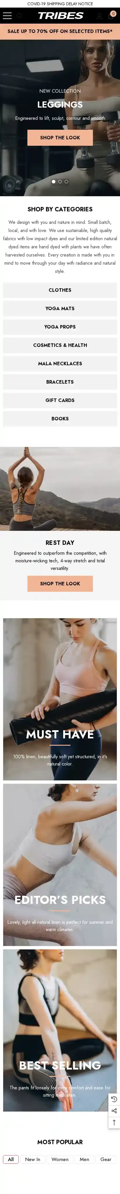 Tribes Yoga home page on mobile