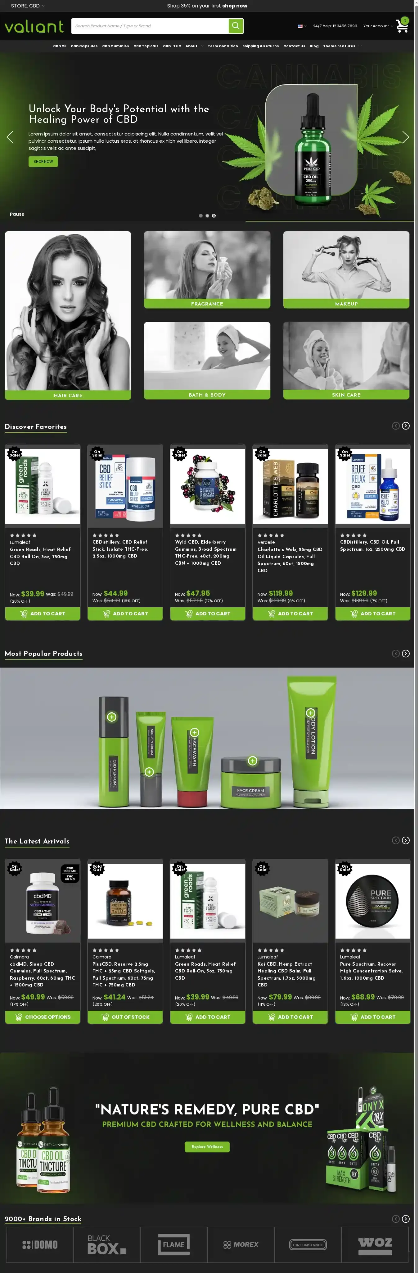 Valiant CBD home page on desktop
