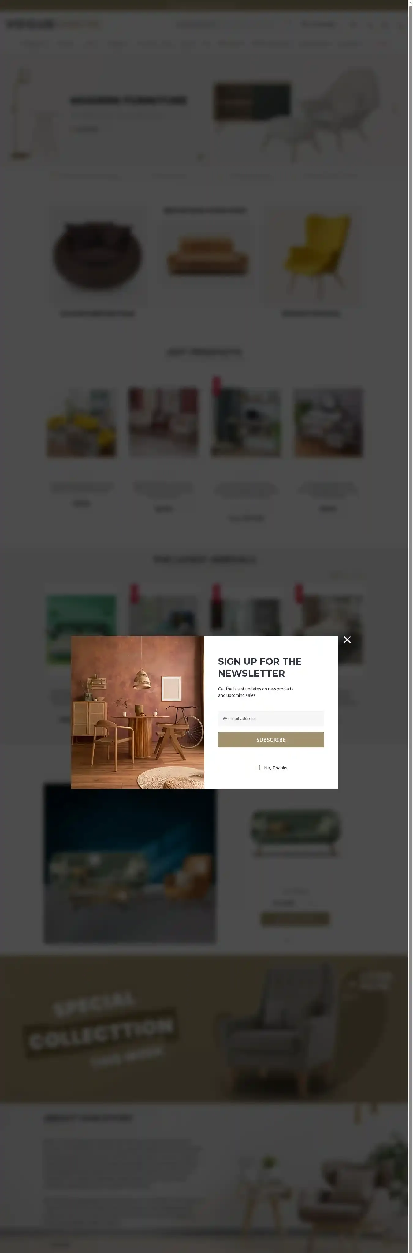 Vogue Furniture home page on desktop