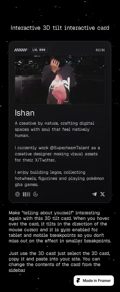 3D Interactive Card home page on mobile