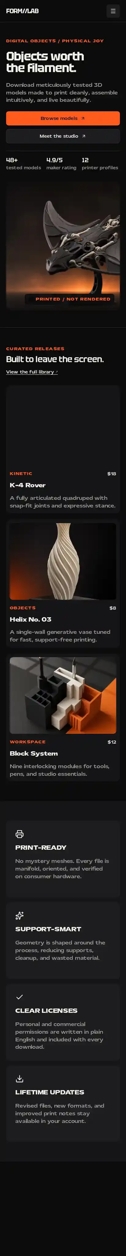 3DStudio home page on mobile