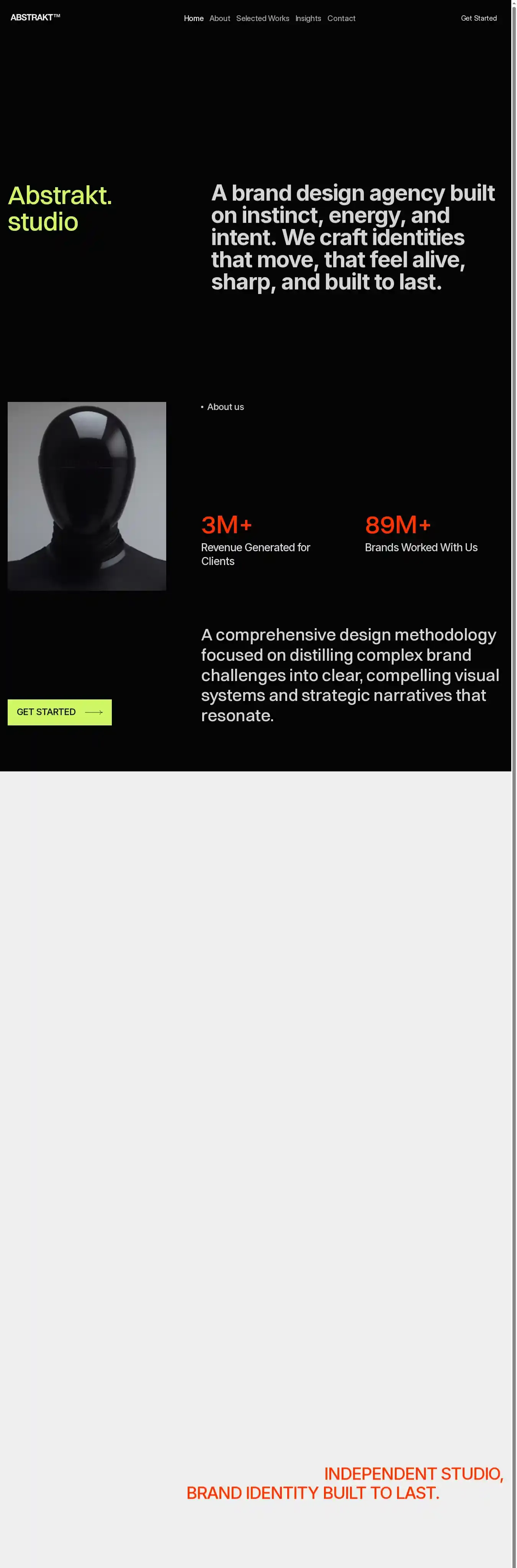 Abstrakt home page on desktop