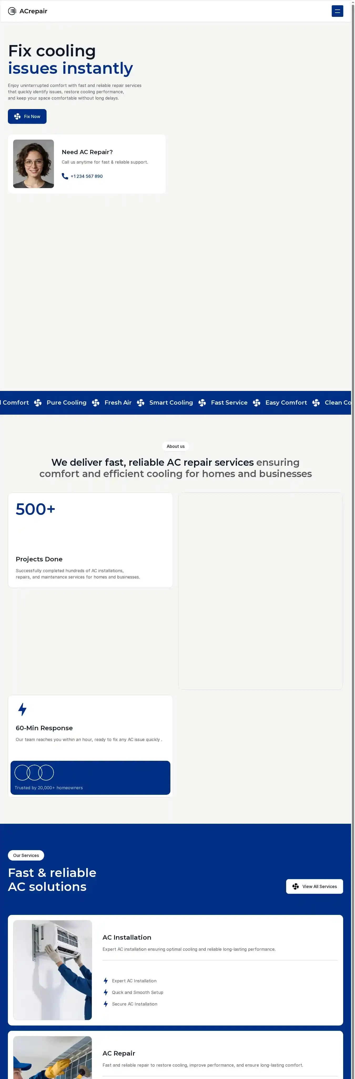 AC Repair home page on desktop