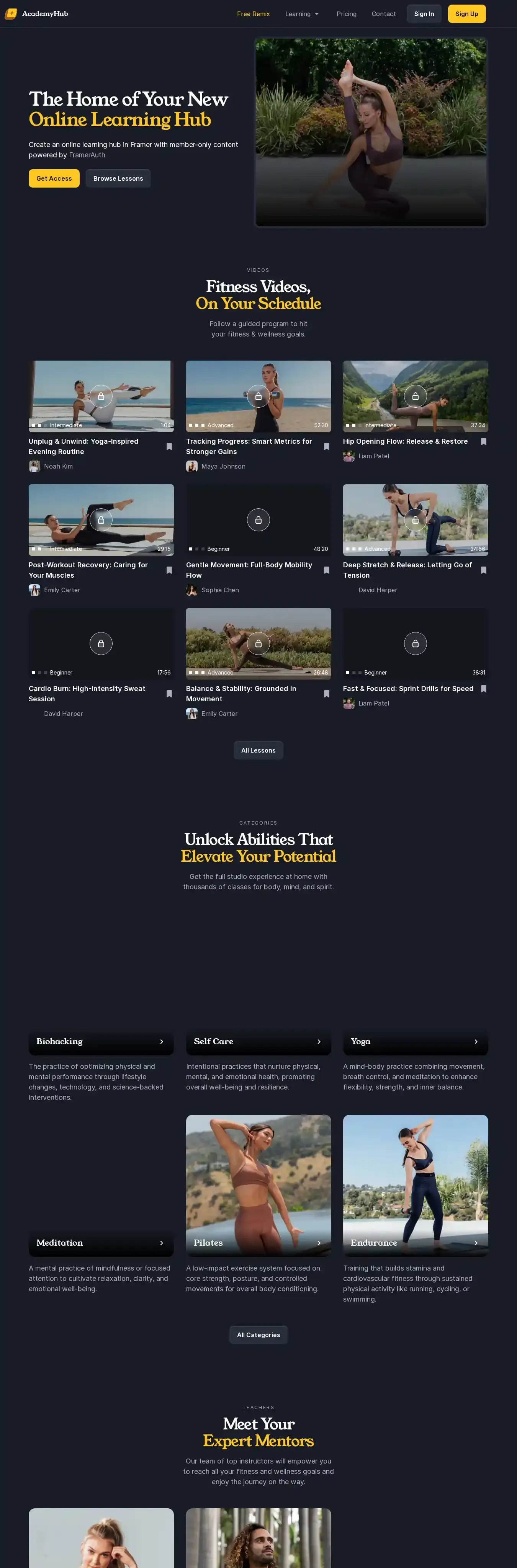 AcademyHub home page on desktop