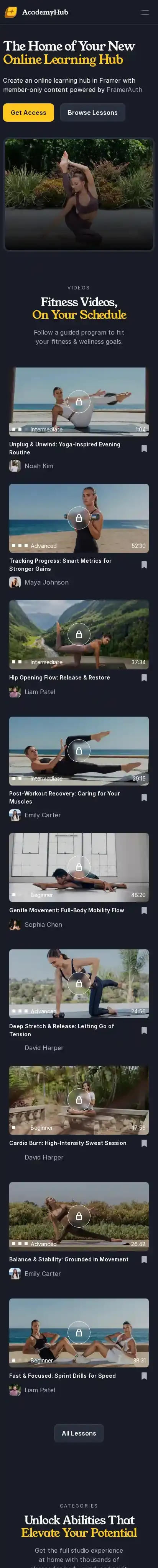 AcademyHub home page on mobile