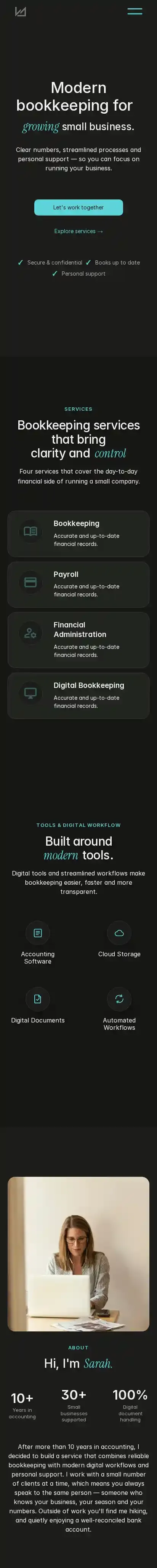 Accountant darkmode home page on mobile